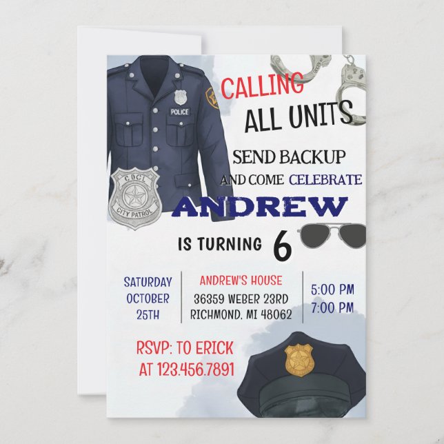 Personal Digital KID Police Birthday Party Einladung (Vorderseite)