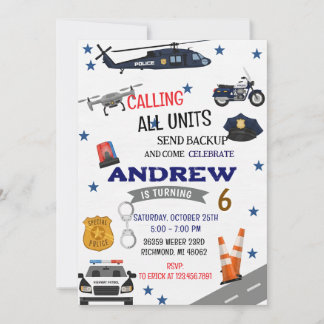 Personal Digital Police birthday for boy Einladung