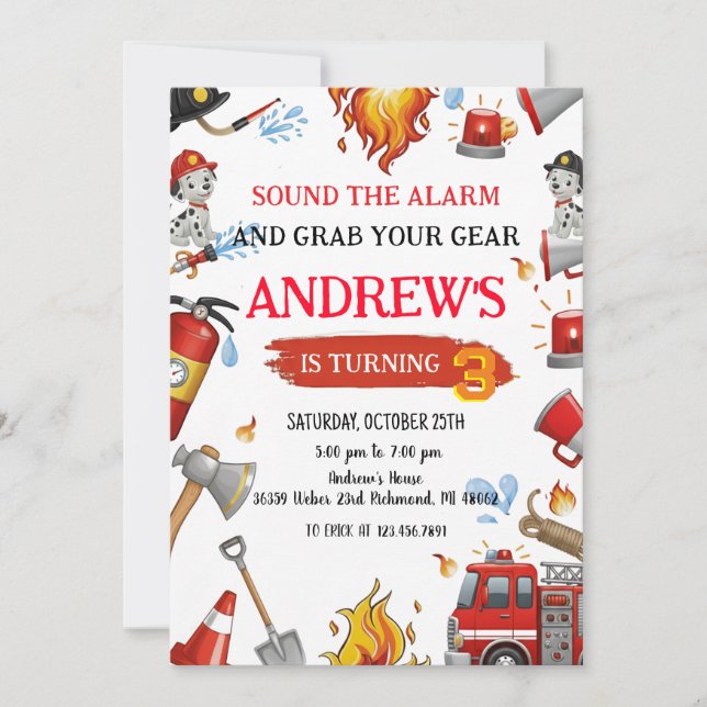 Personal Firefighter Birthday party Einladung (Vorderseite)