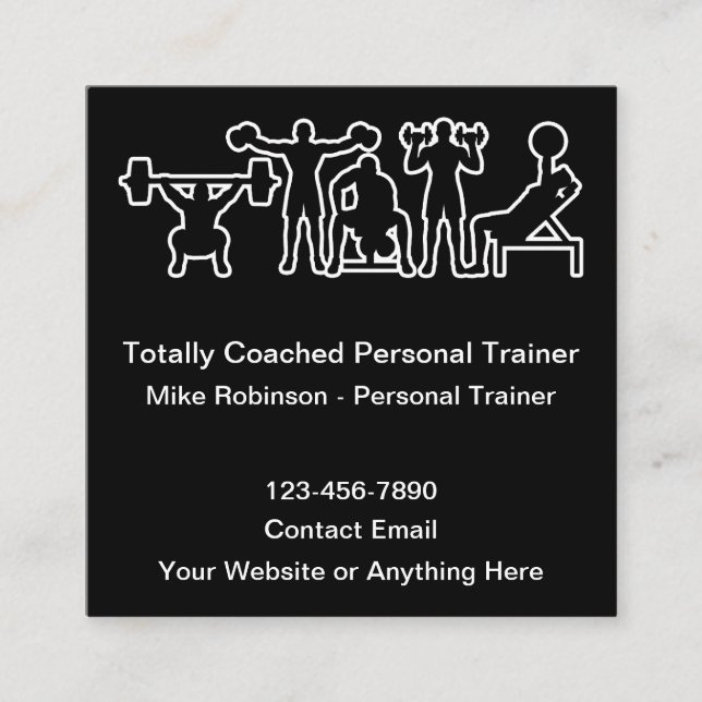 Personal Fitness Trainer Business Cards Unique Quadratische Visitenkarte (Vorderseite)