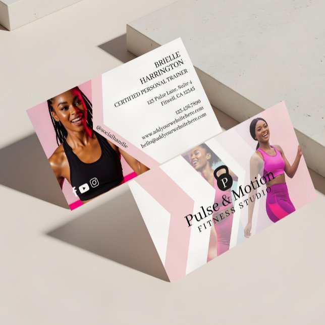 Personal Fitness Trainer Kettlebell Monogram Photo Visitenkarte (Modern Sporty Fitness Kettlebell Monogram Photos Business Card)