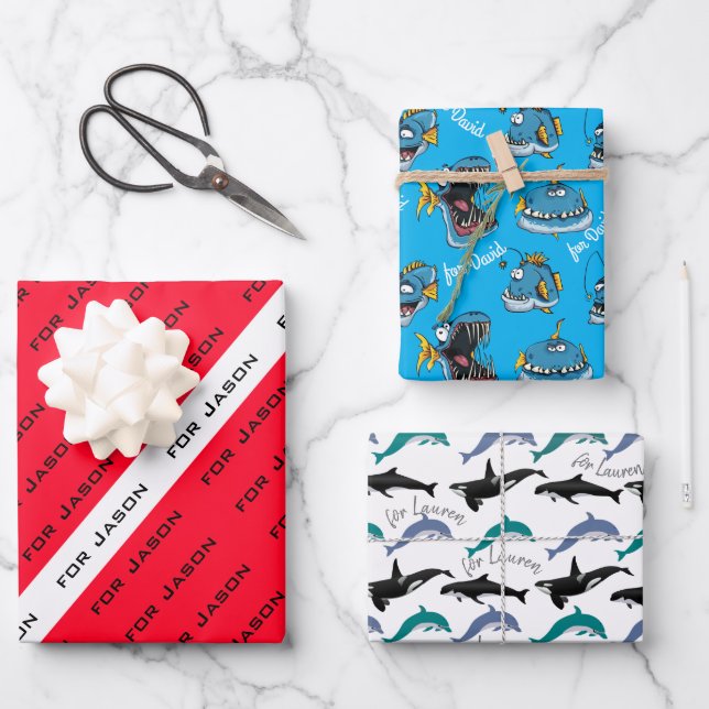 PERSONAL GIFT WRAP FÜR SCUBA DIVERS.  DREI STYLE GESCHENKPAPIER SET (Vorderseite)