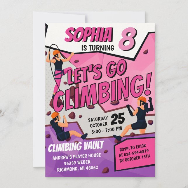 Personal Girls Rock Climbing Birthday Invitation Einladung (Vorderseite)