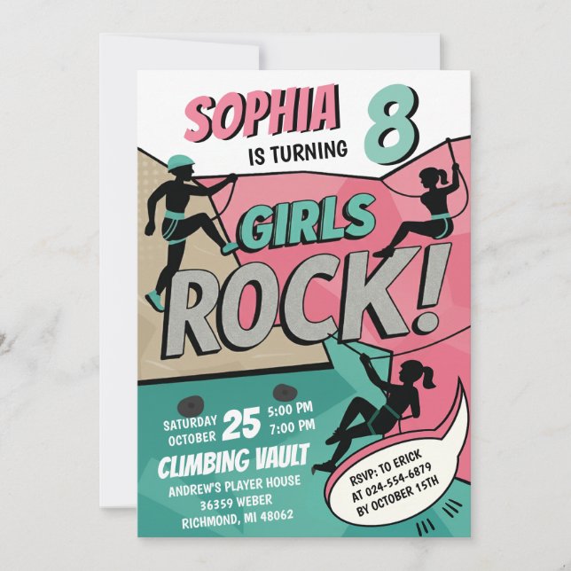 Personal Girls Rock Climbing Birthday Invitation Einladung (Vorderseite)
