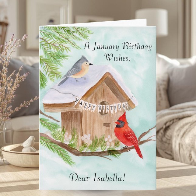Personal Happy January Birthday With Birds at Bird Karte (Von Creator hochgeladen)