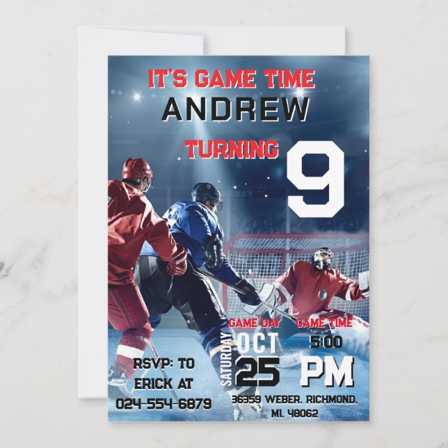 Personal Hockey Birthday with photo Invitation Einladung (Vorderseite)