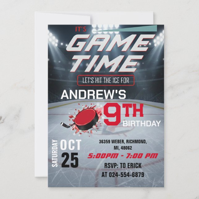 Personal Hockey Birthday with photo Invitation Einladung (Vorderseite)