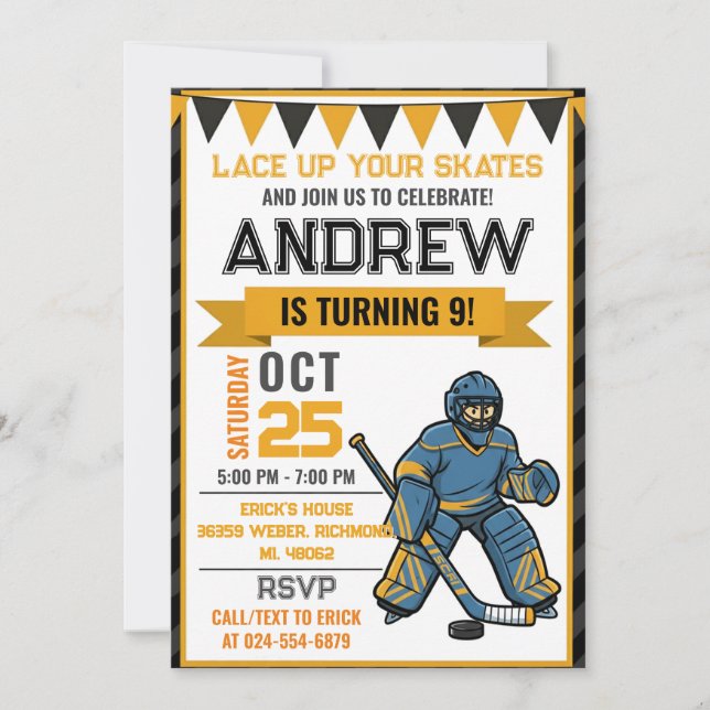 Personal Hockey Skating Birthday Invitation Einladung (Vorderseite)