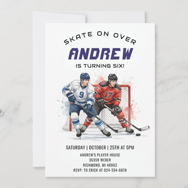 Personal Hockey Theme Birthday Party Invitation Einladung (Vorderseite)