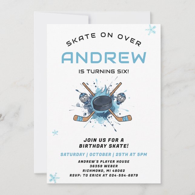 Personal Hockey Theme Birthday Party Invitation Einladung (Vorderseite)