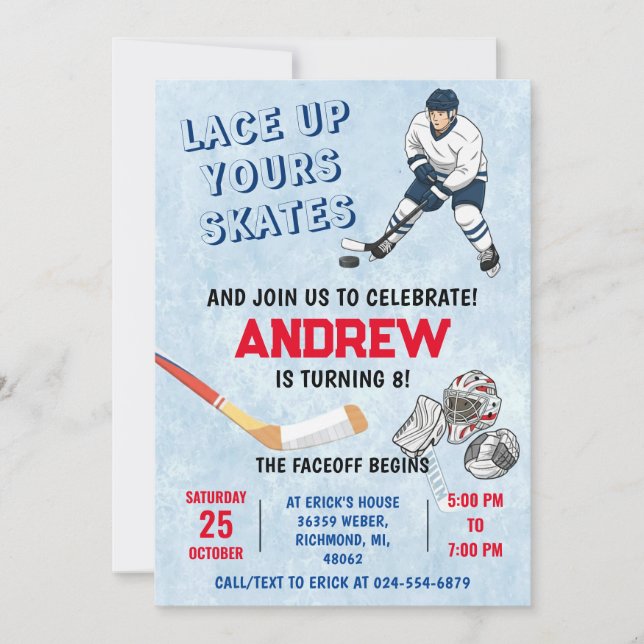 Personal Ice Hockey Birthday Invitation Einladung (Vorderseite)