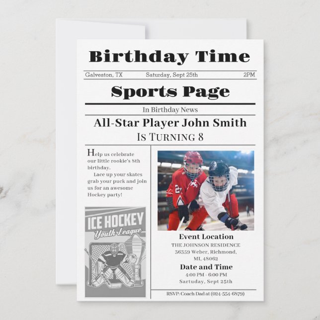 Personal Ice Hockey Birthday Invitation With Photo Einladung (Vorderseite)