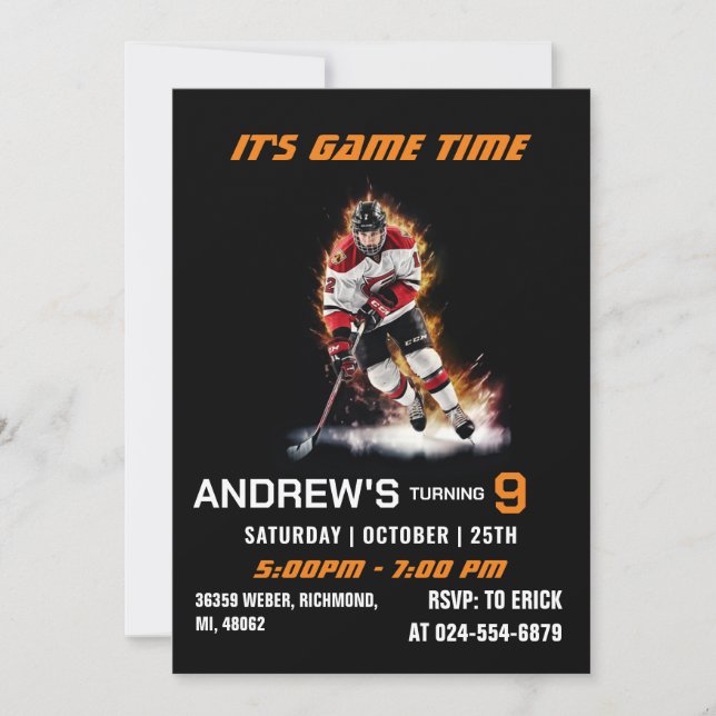 Personal Ice Hockey Birthday Invitations Einladung (Vorderseite)