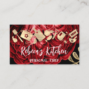 Personal Koch Restaurant Catering QR Logo Gold Red Visitenkarte