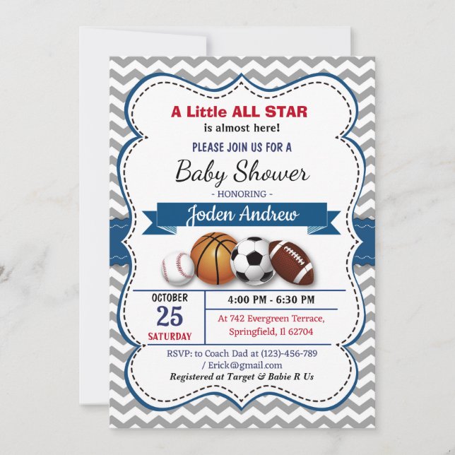 Personal Little All Star Baby Dusche Einladung (Vorderseite)