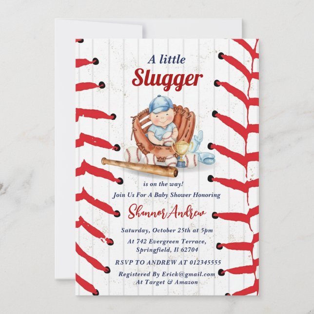 Personal Little Slugger Baseball Baby Shower Einladung (Vorderseite)