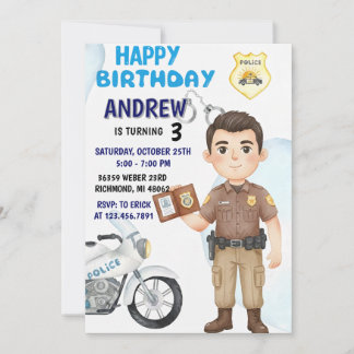 Personal Modern Cop Party birthday invitation Einladung