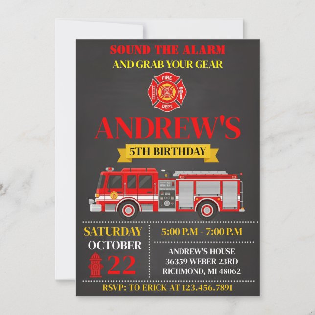 Personal Modern Firefighter Birthday Invitation Einladung (Vorderseite)