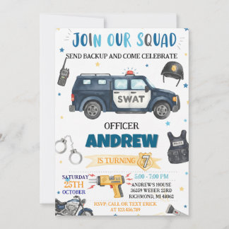 Personal Modern Kids' Policeman Birthday Party Einladung