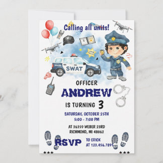 Personal Modern Police Officer birthday Party Einladung