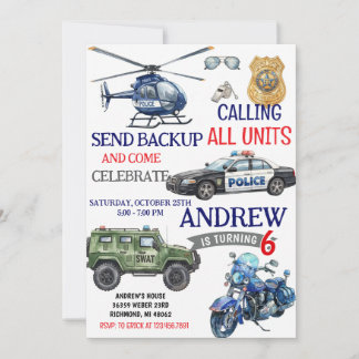 Personal Modern Police Policeman birthday for boy Einladung