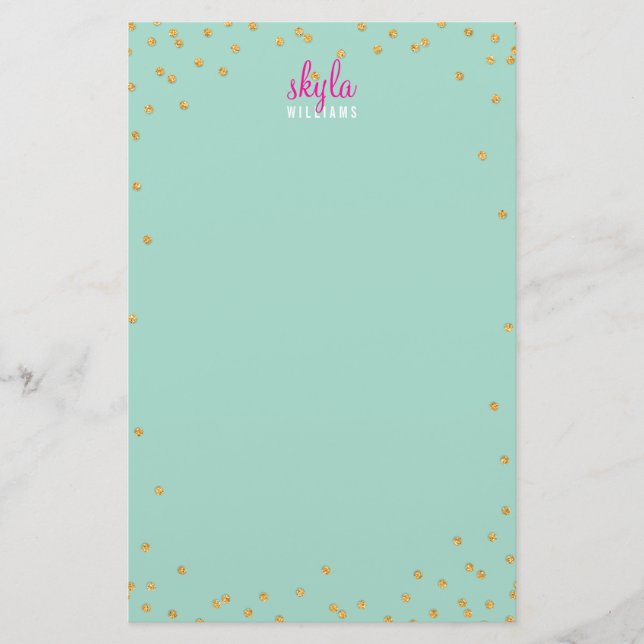 PERSONAL NOTE Mini-Spot Konfetti Gold Glitzer Minz Briefpapier (Vorderseite)