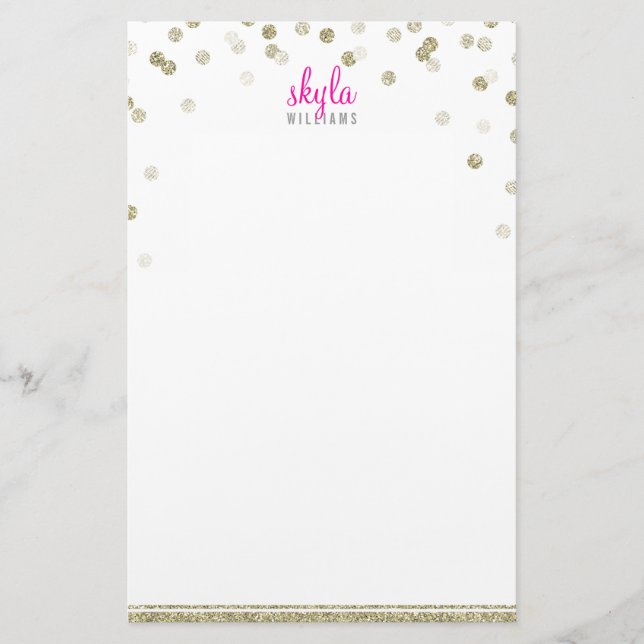 PERSONAL NOTE polka dot confetti old gold Glitzer Briefpapier (Vorderseite)