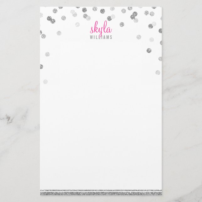 PERSONAL NOTE polka dot confetti silber Glitzer Briefpapier (Vorderseite)