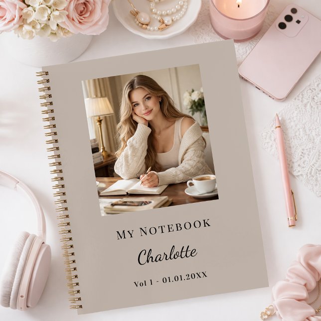 Personal Photo Mocha Taupe Script Journal Notizbuch (Von Creator hochgeladen)