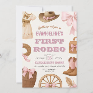 Personal Pink First Rodeo Cowgirl Birthday Einladung