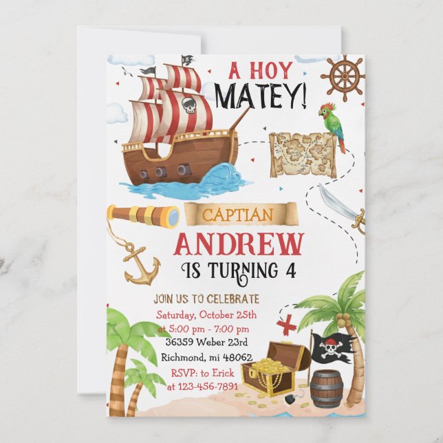 Personal Pirate Birthday Party Invitation Card Einladung (Vorderseite)
