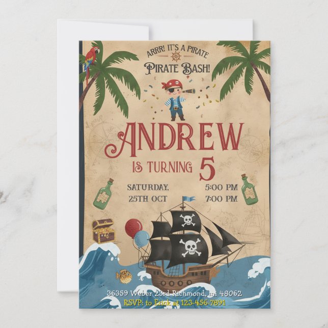 Personal Pirate Birthday Party Invitation Card Einladung (Vorderseite)