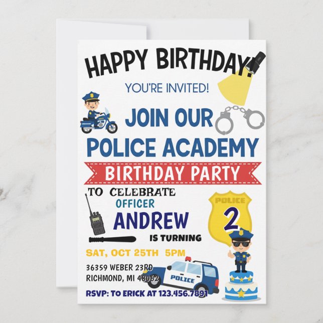 Personal Police Cop Party birthday invitation Einladung (Vorderseite)