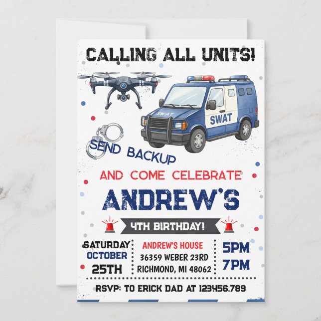 Personal Police Officer Birthday party Einladung (Vorderseite)