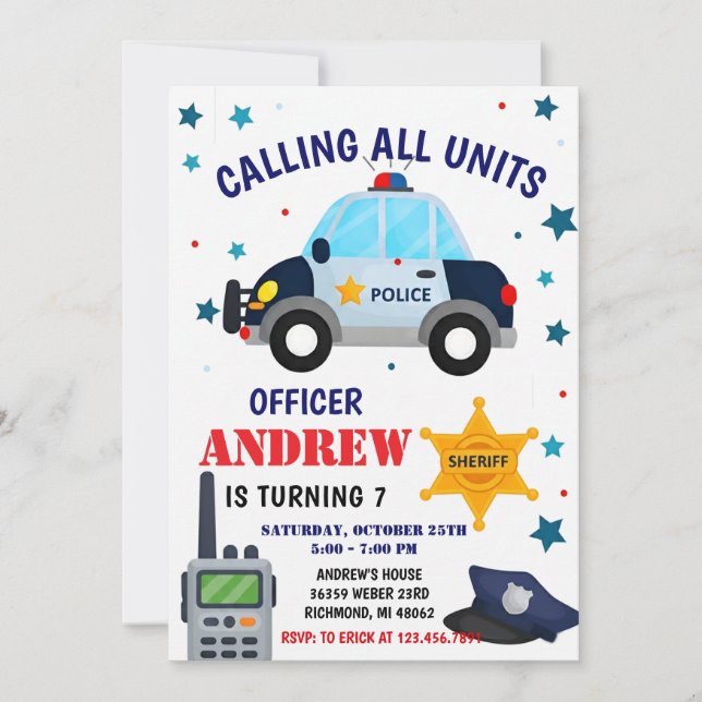 Personal Police Officer birthday party invitation Einladung (Vorderseite)