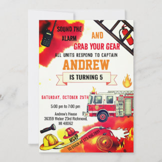 Personal Red Fire Truck Birthday Party Invitations Einladung