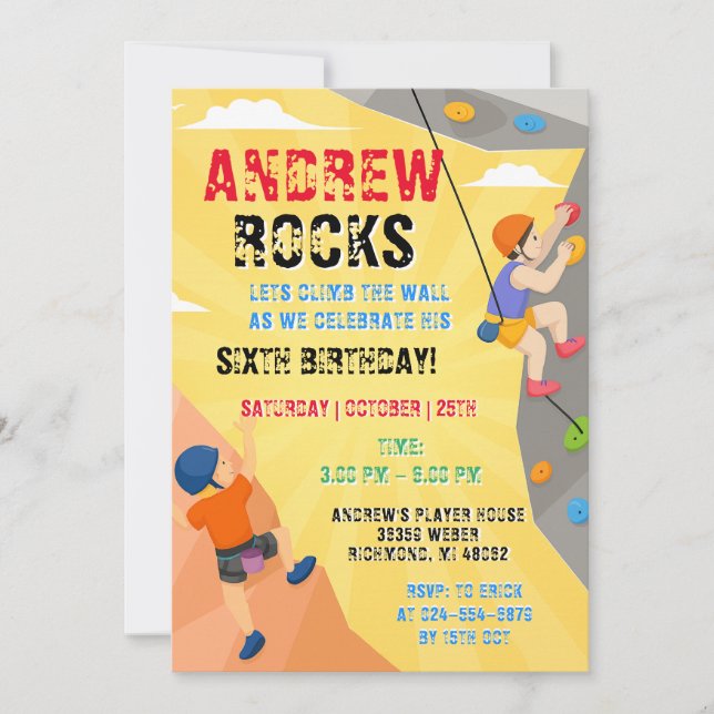 Personal Rock Climbing Birthday Invitation Einladung (Vorderseite)