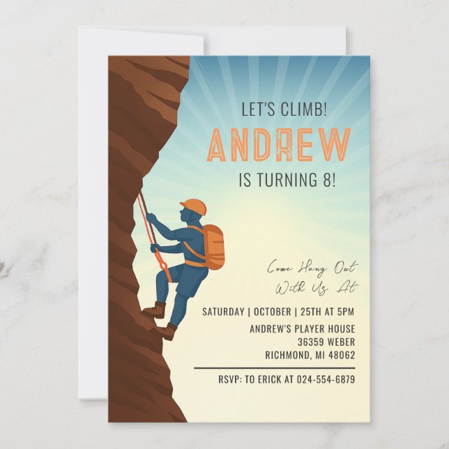 Personal Rock Climbing Birthday Party Einladung (Vorderseite)