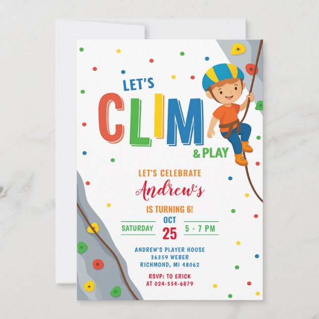 Personal Rock Climbing Birthday Party Invitation Einladung (Vorderseite)