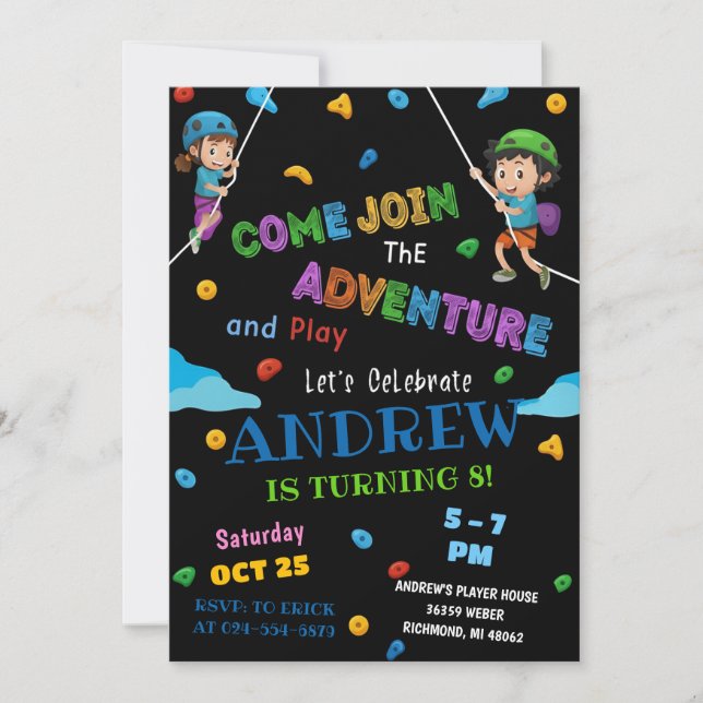 Personal Rock Climbing Birthday Party Invitation Einladung (Vorderseite)