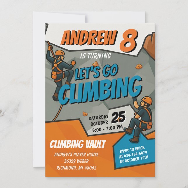 Personal Rock Climbing Birthday Party Invitation Einladung (Vorderseite)