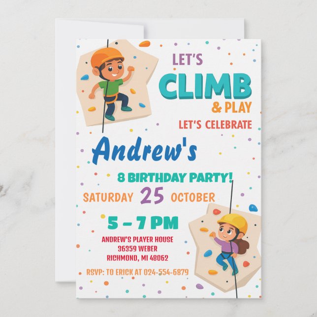 Personal Rock Climbing Birthday Party Invitation Einladung (Vorderseite)