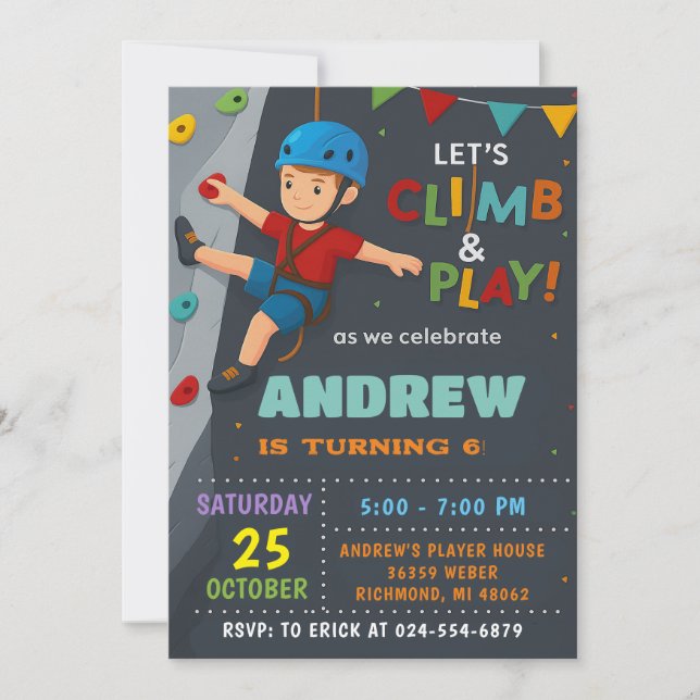 Personal Rock Climbing Birthday Party Invitation Einladung (Vorderseite)
