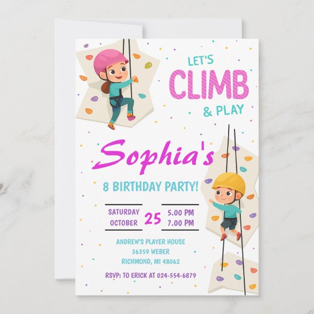 Personal Rock Climbing Birthday Party Invitation Einladung (Vorderseite)