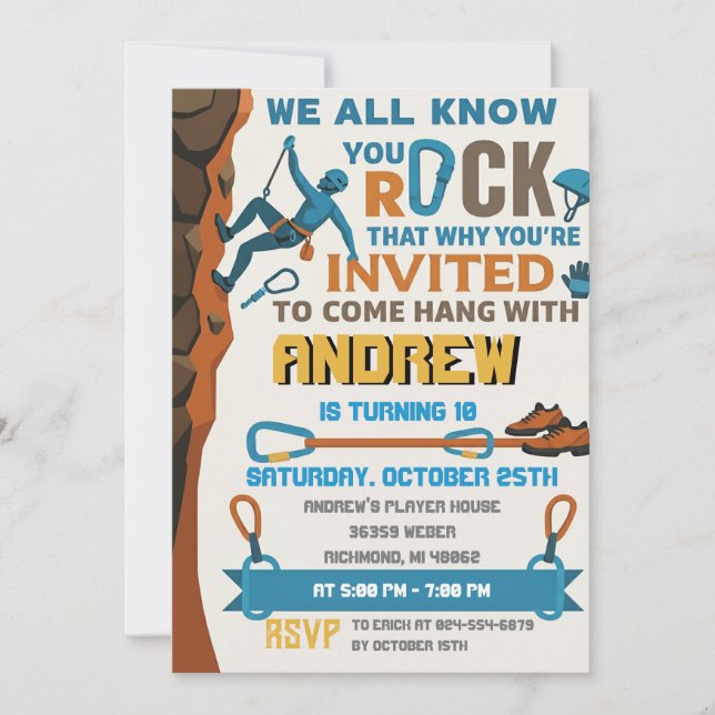 Personal Rock Climbing Birthday Party Invitation Einladung (Vorderseite)
