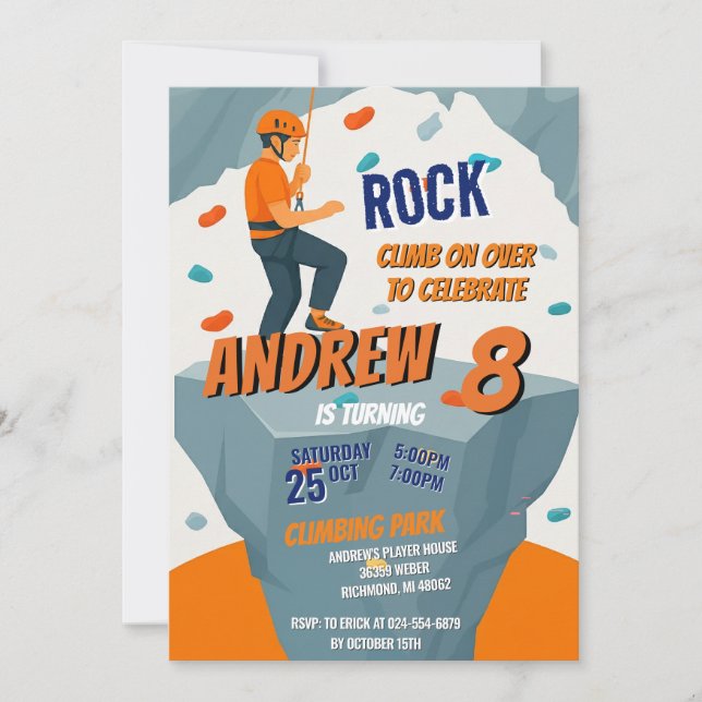 Personal Rock Climbing Birthday Party Invitation Einladung (Vorderseite)