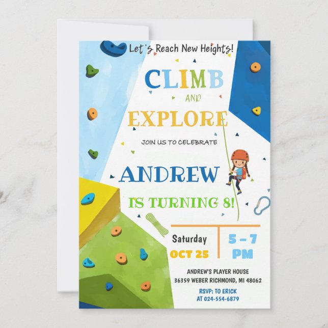 Personal Rock Climbing Birthday Party Invitation Einladung (Vorderseite)