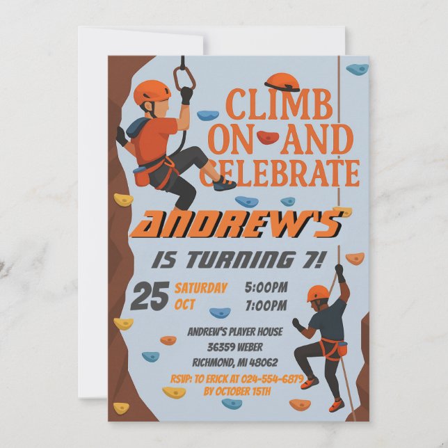 Personal Rock Climbing Birthday Party Invitation Einladung (Vorderseite)
