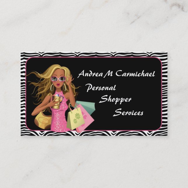 Personal Shopper Zebra Print Business Card Visitenkarte (Vorderseite)
