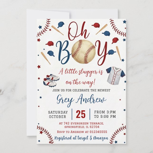 Personal Simple baseball Sports Baby Shower Einladung (Vorderseite)